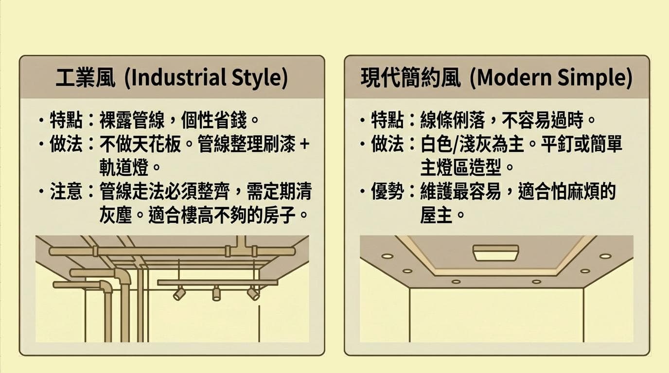 適合高雄氣候的天花板設計風格推薦:工業風、現代簡約風