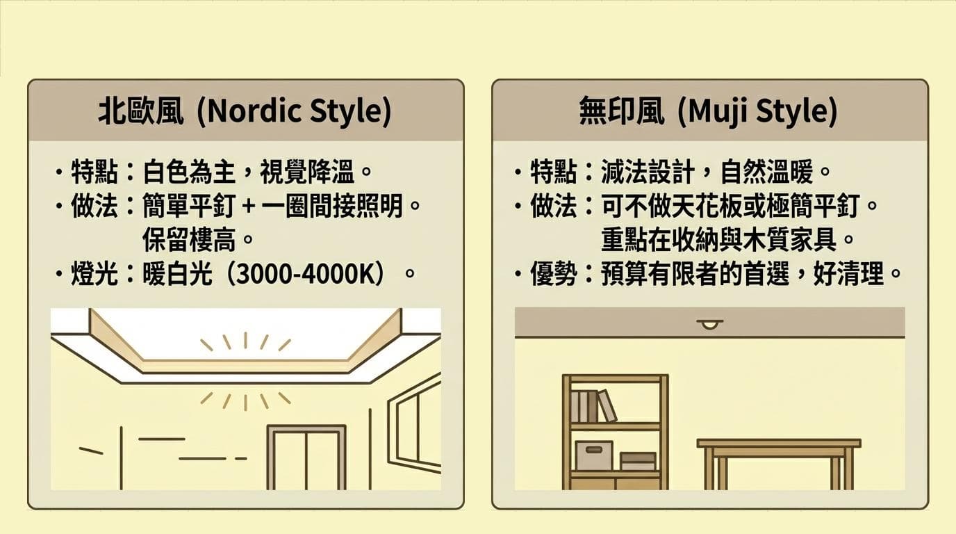 適合高雄氣候的天花板設計風格推薦:無印風、北歐風