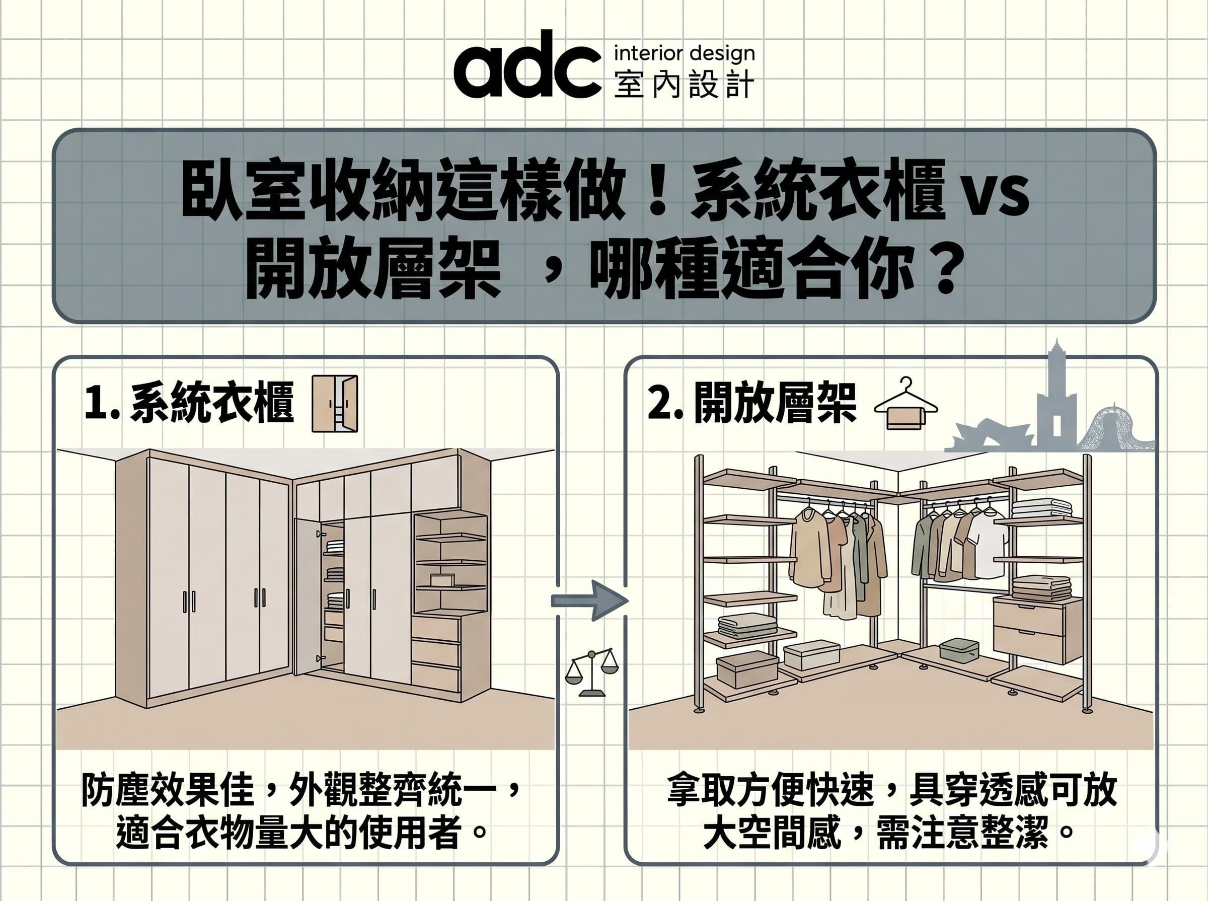 臥室收納怎麼規劃？系統衣櫃 vs 開放層架完整比較