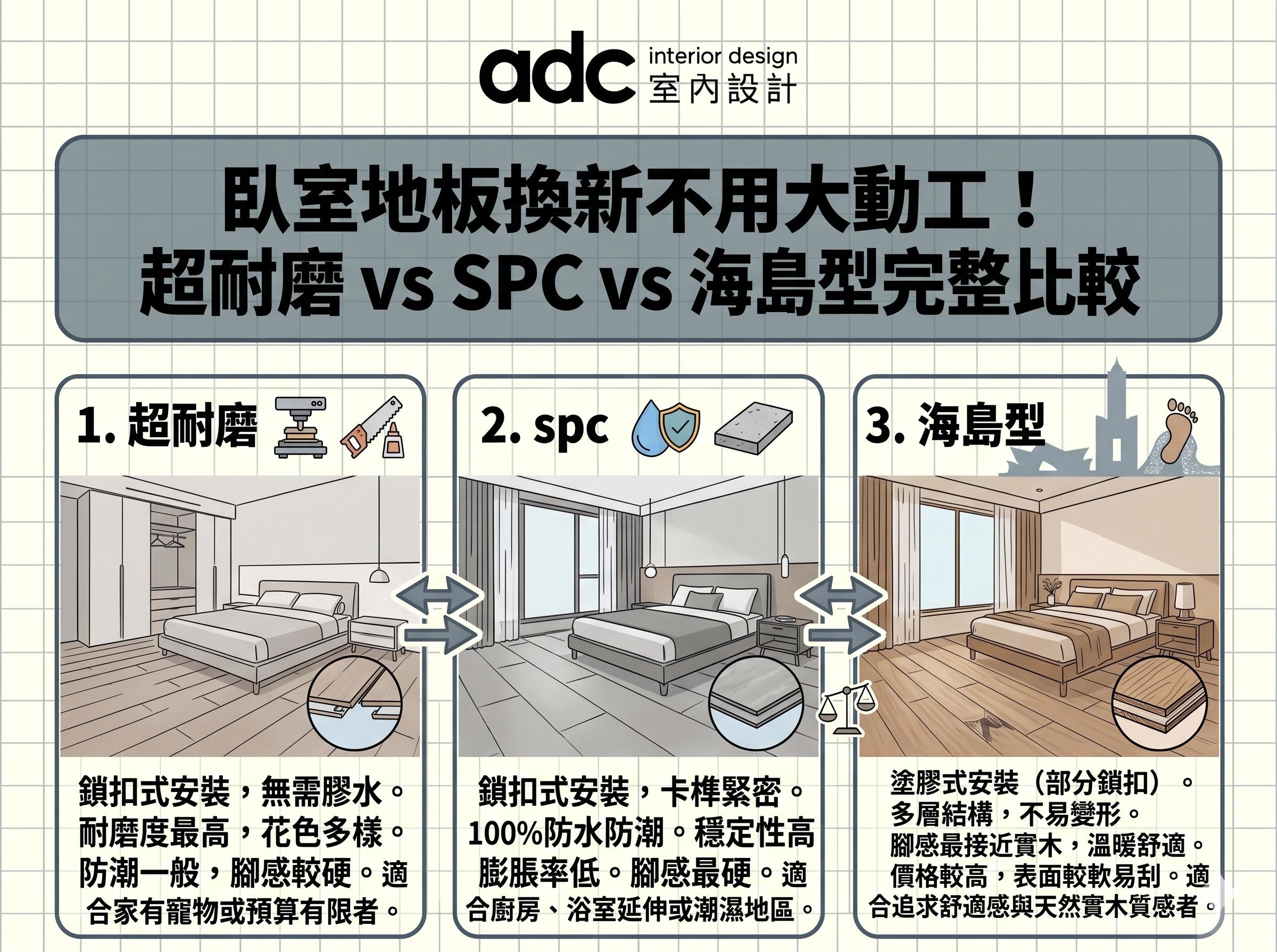 臥室地板換新不用大動工！超耐磨 vs SPC vs 海島型完整比較！