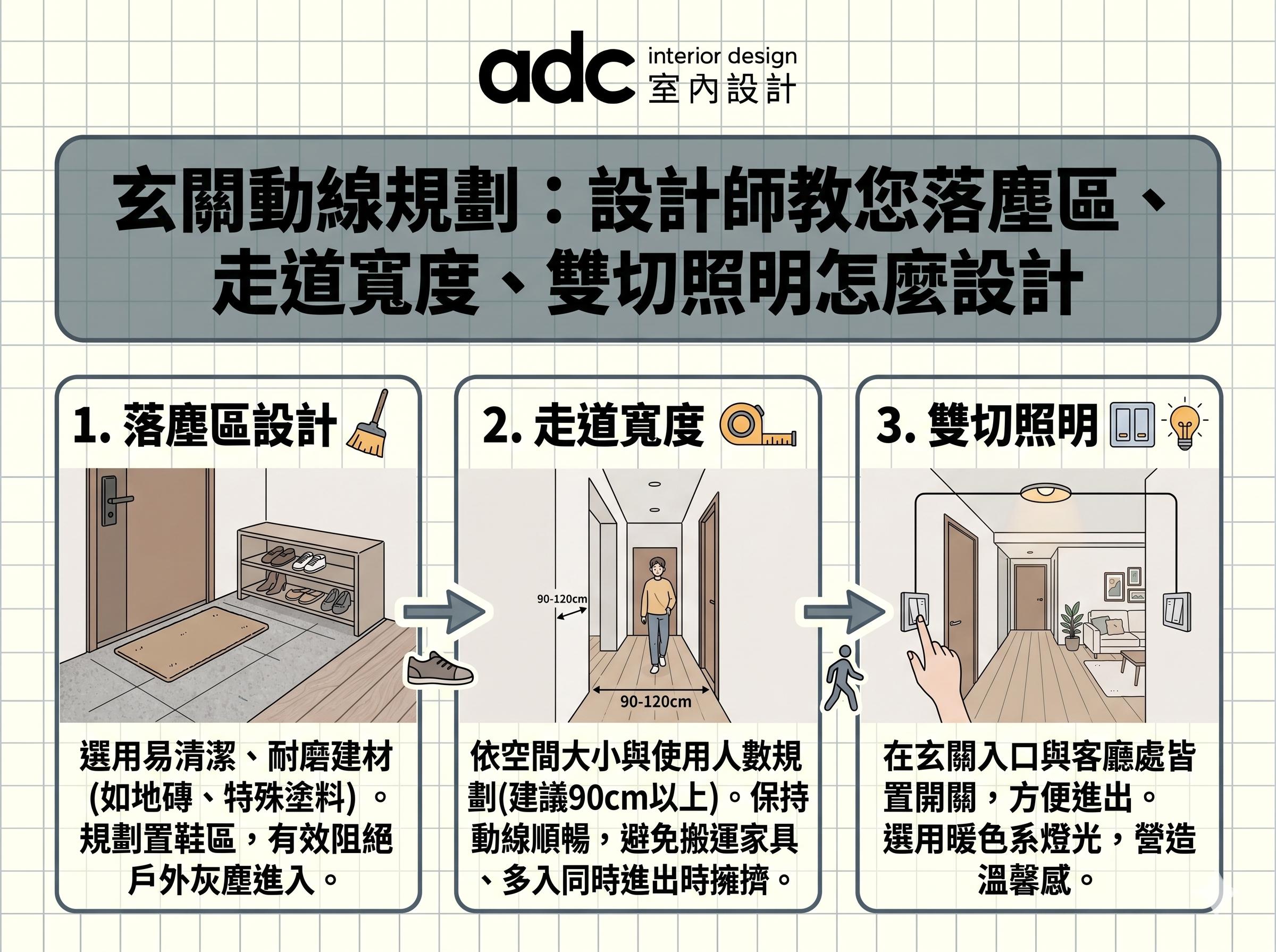玄關動線規劃：設計師教您落塵區、走道寬度、雙切照明怎麼設計