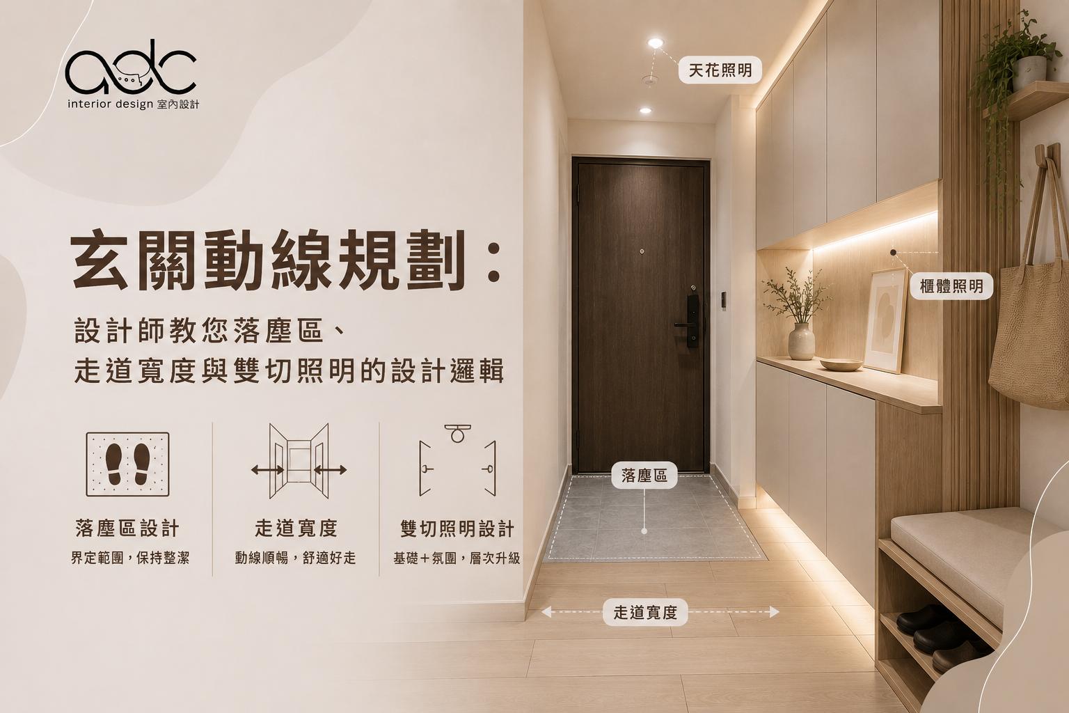 玄關動線規劃：設計師教您落塵區、走道寬度、雙切照明怎麼設計